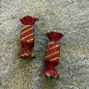 Red and Green Glitter Candy Ornaments set of two